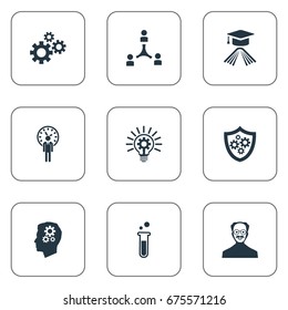 Vector Illustration Set Of Simple Invention Icons. Elements Bulb, Scholar, Mind And Other Synonyms Management, Security And Process.