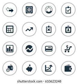 Vector Illustration Set Of Simple Investment Icons. Elements Spending, Circle Diagram, Calculator And Other Synonyms Circle, Graphic And Clipboard.