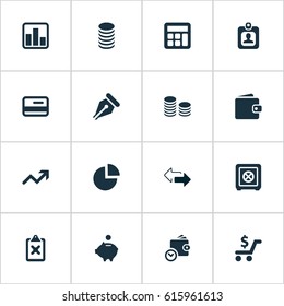 Vector Illustration Set Of Simple Investment Icons. Elements Authentication, Credit Card, Spending And Other Synonyms Increase, Pen And Growth.
