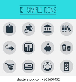 Vector Illustration Set Of Simple Investment Icons. Elements Authentication, Wallet, Two Directions And Other Synonyms Architecture, Human And Chart.
