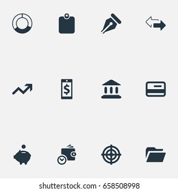 Vector Illustration Set Of Simple Investment Icons. Elements Credit Card, Authentication, Two Directions And Other Synonyms Non-Cash, Pillar And Credit.