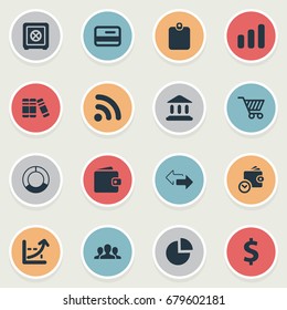 Vector Illustration Set Of Simple Investment Icons. Elements Segmentation, Billfold, Strongbox And Other Synonyms Trolley, Two And Dollar.