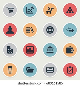 Vector Illustration Set Of Simple Investment Icons. Elements Store Cart, Bullion, Supervision List And Other Synonyms Flow, Parthenon And Thief.