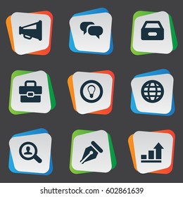 Vector Illustration Set Of Simple Job Icons. Elements World, Megaphone, Progress And Other Synonyms Loudspeaker, Graph And World.