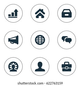 Vector Illustration Set Of Simple Job Icons. Elements Home, Anonymous, Progress And Other Synonyms World, Anonymous And Progress.
