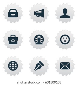 Vector Illustration Set Of Simple Job Icons. Elements Suitcase, Anonymous, Bulb And Other Synonyms Web, Portfolio And Incognito.