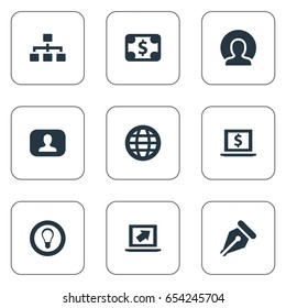 Vector Illustration Set Of Simple Job Icons. Elements Human, Hierarchy, Pay And Other Synonyms Bill, Organisation And Information.