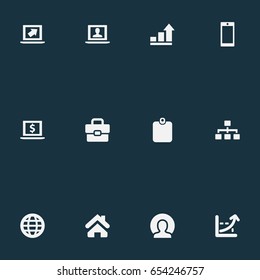 Vector Illustration Set Of Simple Job Icons. Elements Analytical Report, Admin, Increase And Other Synonyms Portfolio, Hierarchy And Earth.