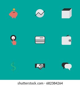 Vector Illustration Set Of Simple Job Icons. Elements Diagram, Finger Touching, Purse And Other Synonyms Hands, Wallet And Touching.