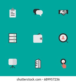 Vector Illustration Set Of Simple Job Icons. Elements Drawer, Talking, Agreement And Other Synonyms Task, Search And Press.