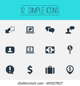 Vector Illustration Set Of Simple Job Icons. Elements Speaking Man, Pinpoint, Monitor And Other Synonyms Arrows, Financial And Riches.