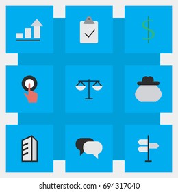 Vector Illustration Set Of Simple Job Icons. Elements Growing, Talking, Direction And Other Synonyms Conversation, Money And Greenback.