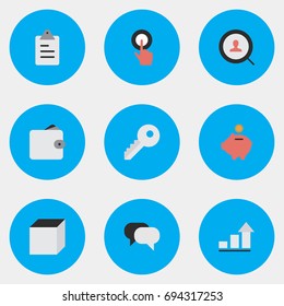 Vector Illustration Set Of Simple Job Icons. Elements Finger Touching, Talking, Square And Other Synonyms Conversation, Purse And Touching.
