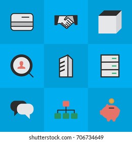 Vector Illustration Set Of Simple Job Icons. Elements Structure, Agreement, Apartment And Other Synonyms Chest, Pay And Piggy.