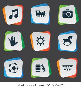 Vector Illustration Set Of Simple Kid Icons. Elements Rudder, Bookshop, Festival And Other Synonyms Direction, Sport And Music.