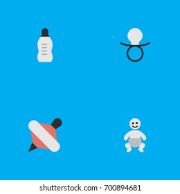 Vector Illustration Set Of Simple Kid Icons. Elements Nipple, Vial, Yule And Other Synonyms Children, Child And Nipple.