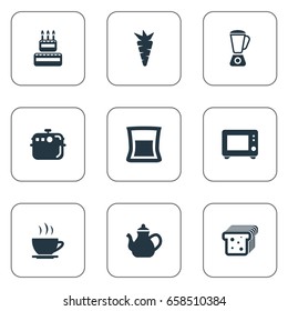Vector Illustration Set Of Simple Kitchen Icons. Elements Cake, Whisk, Cup And Other Synonyms Pan, Hot And Bread.