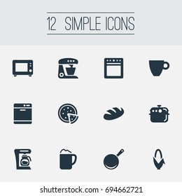 Vector Illustration Set Of Simple Kitchen Icons. Elements Kitchen Tool, Tortilla, Oven And Other Synonyms Ale, Pot And Pub.