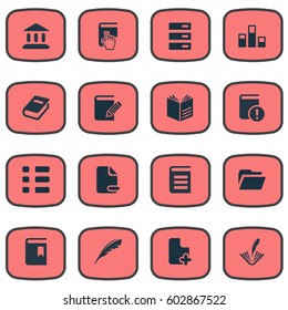 Vector Illustration Set Of Simple Knowledge Icons. Elements Plus Text, Notebook, Page Removing And Other Synonyms Academy, Checkbox And Page.