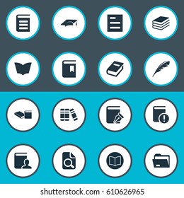 Vector Illustration Set Of Simple Knowledge Icons. Elements Sketchbook, Stack, Documents And Other Synonyms Encyclopedia, Knowledge And Information.