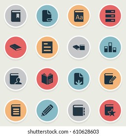 Vector Illustration Set Of Simple Knowledge Icons. Elements Notepad, List, Page Removing And Other Synonyms Open, Author And Writing.
