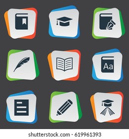 Vector Illustration Set Of Simple Knowledge Icons. Elements Tasklist, Plume, Sketchbook And Other Synonyms Pencil, Alphabet And Pen.