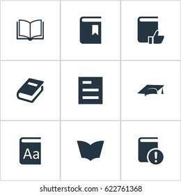 Vector Illustration Set Of Simple Knowledge Icons. Elements Blank Notebook, Notebook, Academic Cap And Other Synonyms Notebook, Recommended And Page.