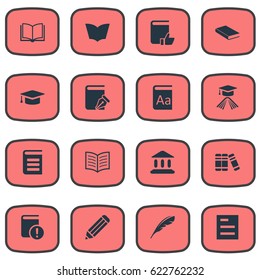 Vector Illustration Set Of Simple Knowledge Icons. Elements Graduation Hat, Blank Notebook, Encyclopedia And Other Synonyms Journal, Writing And Favored.