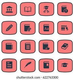 Vector Illustration Set Of Simple Knowledge Icons. Elements Book Cover, Graduation Hat, Academic Cap And Other Synonyms Dictionary, Library And Write.