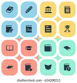 Vector Illustration Set Of Simple Knowledge Icons. Elements Tasklist, Pen, Reading And Other Synonyms Favored, Reading And Notepad.