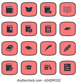 Vector Illustration Set Of Simple Knowledge Icons. Elements Academic Cap, Reading, Plume And Other Synonyms Book, Academic And Reading.