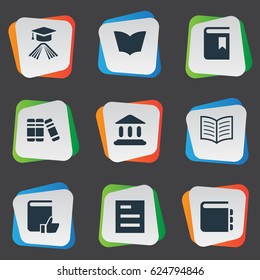 Vector Illustration Set Of Simple Knowledge Icons. Elements Reading, Library, Graduation Hat And Other Synonyms List, Favored And Journal.