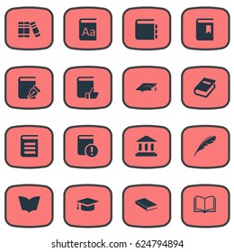 Vector Illustration Set Of Simple Knowledge Icons. Elements Academic Cap, Reading, Notebook And Other Synonyms Catalog, Academy And Library.