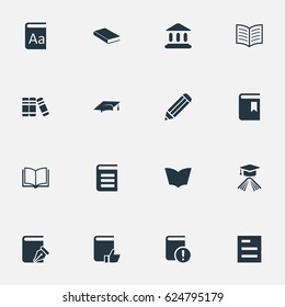 Vector Illustration Set Of Simple Knowledge Icons. Elements Tasklist, Notebook, Recommended Reading And Other Synonyms Writing, Notebook And Bookshelf.