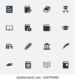 Vector Illustration Set Of Simple Knowledge Icons. Elements Bookshelf, Plume, Important Reading And Other Synonyms Journal, Blank And Note.