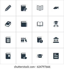Vector Illustration Set Of Simple Knowledge Icons. Elements Graduation Hat, Blank Notebook, Academic Cap And Other Synonyms Pen, School And Hat.