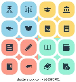 Vector Illustration Set Of Simple Knowledge Icons. Elements Book Page, Alphabet, Notebook And Other Synonyms Notebook, Cap And Note.