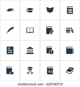 Vector Illustration Set Of Simple Knowledge Icons. Elements Important Reading, Notebook, Academic Cap And Other Synonyms Reading, School And Notebook.