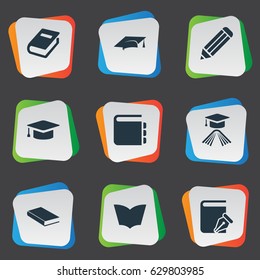 Vector Illustration Set Of Simple Knowledge Icons. Elements Pen, Journal, Academic Cap And Other Synonyms Cap, Write And Page.