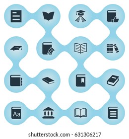 Vector Illustration Set Of Simple Knowledge Icons. Elements Graduation Hat, Encyclopedia, Sketchbook And Other Synonyms Hat, Favored And Page.