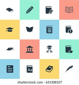 Vector Illustration Set Of Simple Knowledge Icons. Elements Plume, Academic Cap, Important Reading And Other Synonyms School, Reading And Academic.