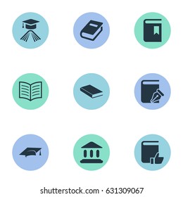 Vector Illustration Set Of Simple Knowledge Icons. Elements Notebook, Book Cover, Academic Cap And Other Synonyms Sketchbook, Graduation And Notebook.