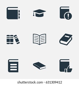 Vector Illustration Set Of Simple Knowledge Icons. Elements Journal, Important Reading, Academic Cap And Other Synonyms Important, Recommended And Academic.