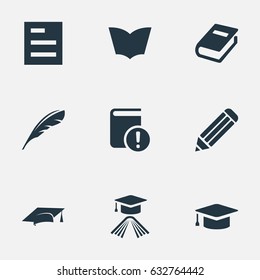 Vector Illustration Set Of Simple Knowledge Icons. Elements Pen, Notebook, Important Reading And Other Synonyms Graduation, List And Academic.