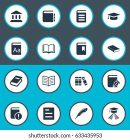 Vector Illustration Set Of Simple Knowledge Icons. Elements Journal, Important Reading, Academic Cap And Other Synonyms Important, Academy And Write.