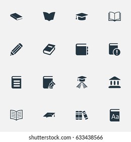 Vector Illustration Set Of Simple Knowledge Icons. Elements Blank Notebook, Alphabet, Notebook And Other Synonyms Textbook, Encyclopedia And Hat.