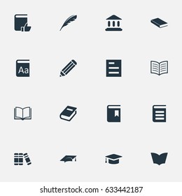 Vector Illustration Set Of Simple Knowledge Icons. Elements Encyclopedia, Academic Cap, Alphabet And Other Synonyms Pencil, Encyclopedia And Blank.