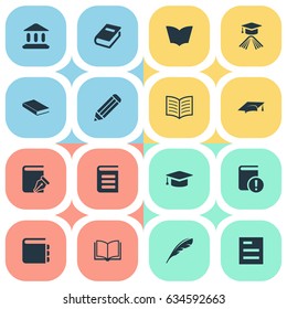 Vector Illustration Set Of Simple Knowledge Icons. Elements Tasklist, Library, Graduation Hat And Other Synonyms Important, Plume And Feather.