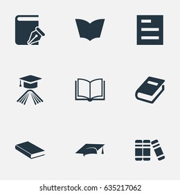 Vector Illustration Set Of Simple Knowledge Icons. Elements Notebook, Graduation Hat, Reading And Other Synonyms Journal, Hat And Page.