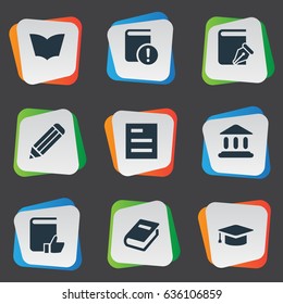 Vector Illustration Set Of Simple Knowledge Icons. Elements Reading, Academic Cap, Tasklist And Other Synonyms Writing, Write And Pencil.